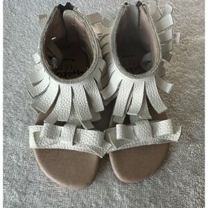 Monkey Feet Fringe Sandals White Leather Zip‎ Toddler Shoes 18-24 Months
